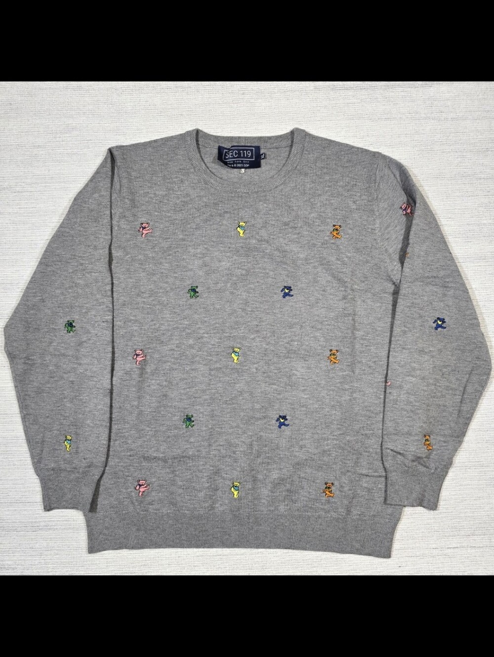 Sec 119 Grateful Dead Dancing Bears Knit Sweater Mens XL Gray Embroidered